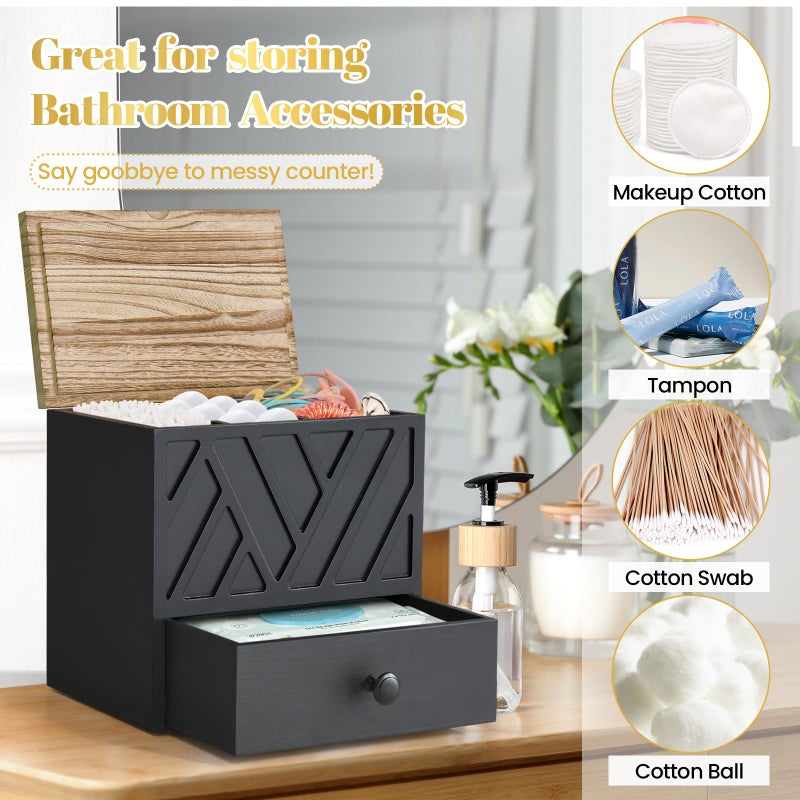 Jorkol Tampon Holder for Bathroom Decor  Feminine Product Organizer with Lid and Drawer  Shark Week Tampon Storage  Wood Pad and Tampon Organizer for Toilet Organizer  Bathroom Accessories Box for Girl Stuff - Image 4